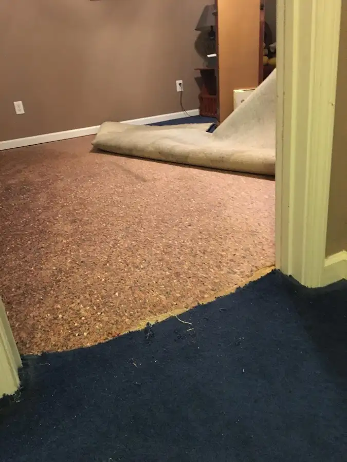 Carpet pad removal revealing water damage during Drying & Dehumidification in Billings