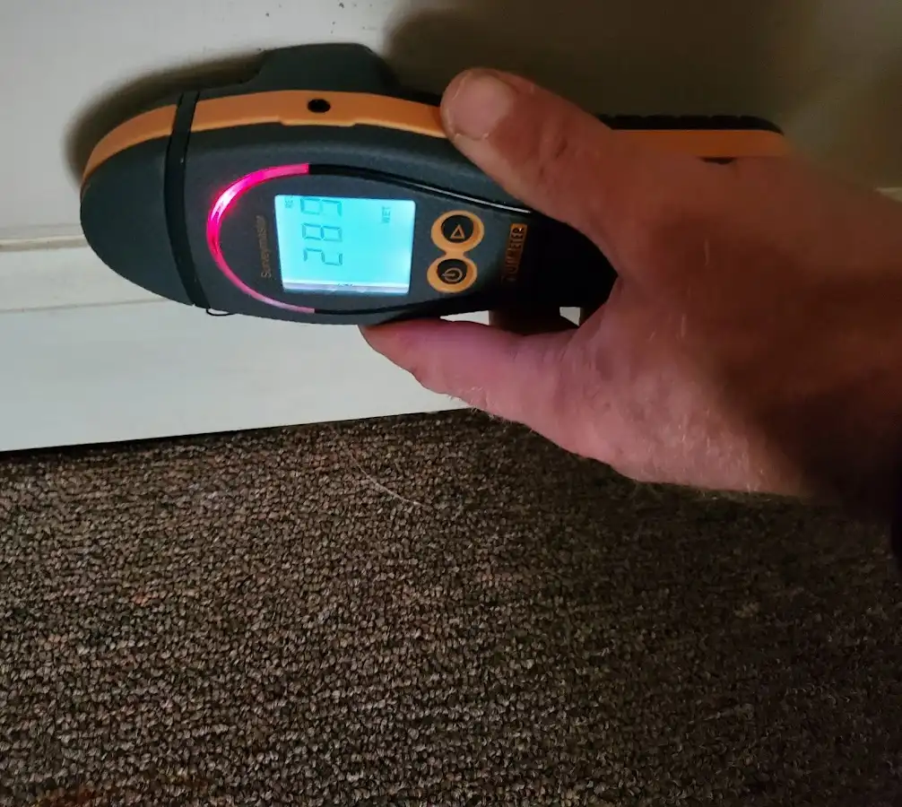 Moisture detection at baseboard during Storm Damage Restoration in Billings